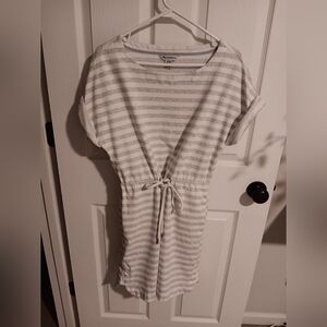 Tommy Bahama Light Gray and White Striped Dress. M/M